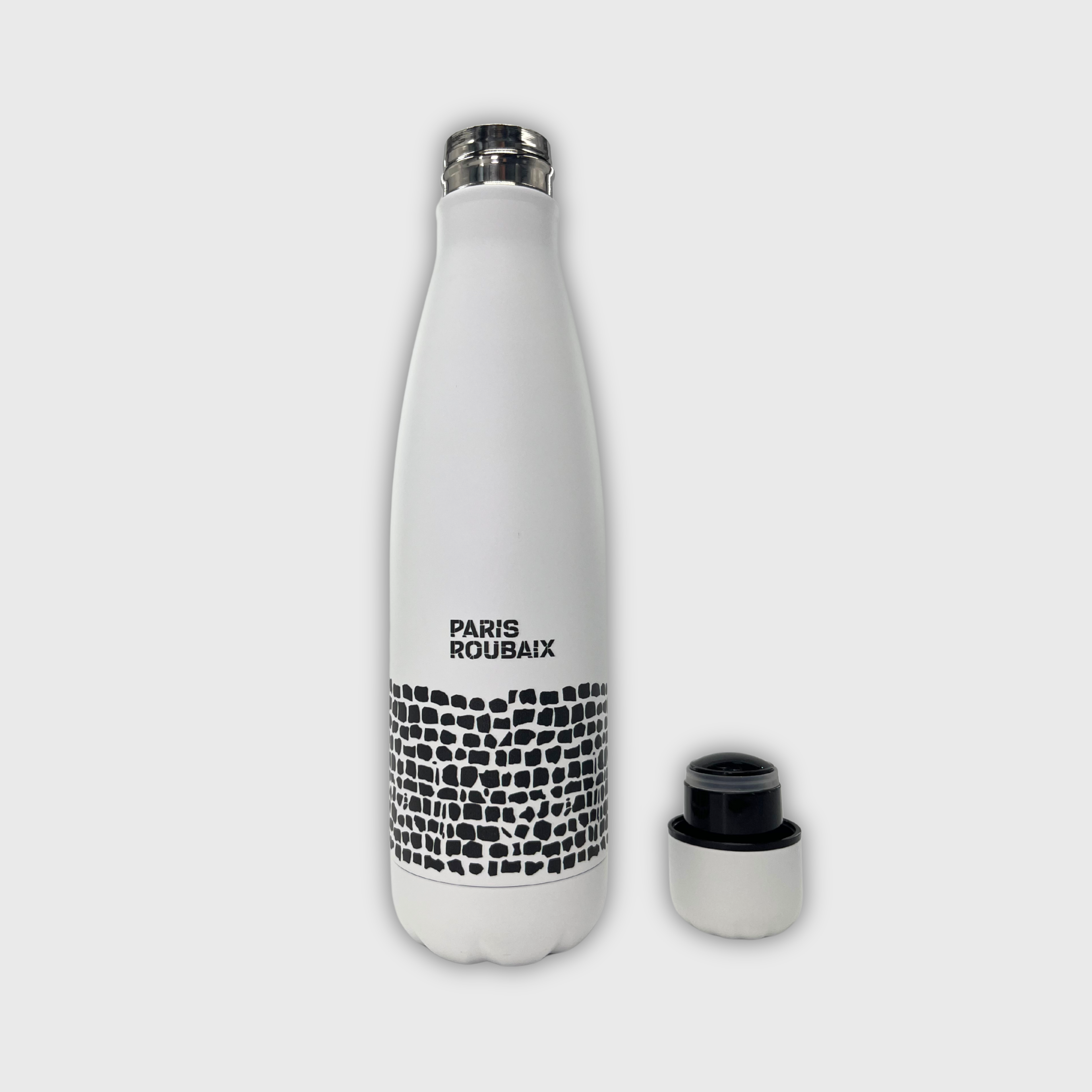 Paris Roubaix Cobblestone Wall Insulated Water Bottle White