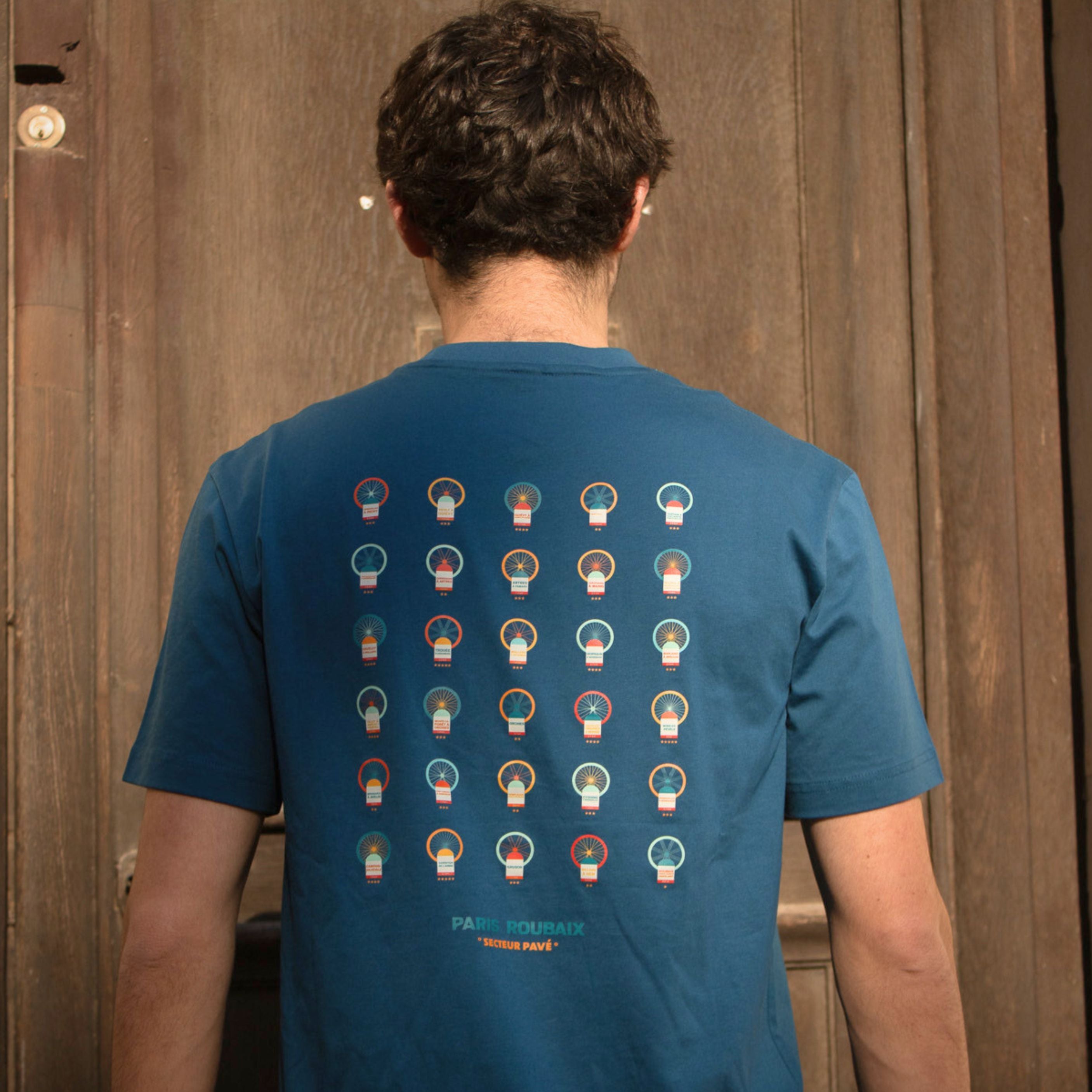 T-shirt Paris Roubaix Secteur Pavé Bleu Mixte